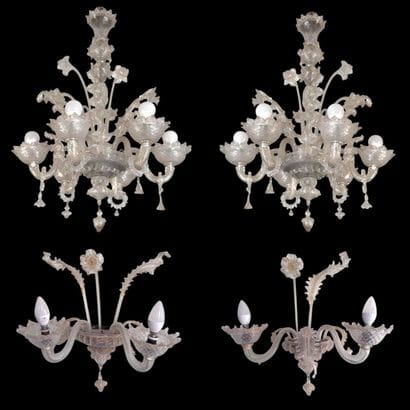 DEUX LUSTRES A 6 LUMIERES ET DEUX APPLIQUES...