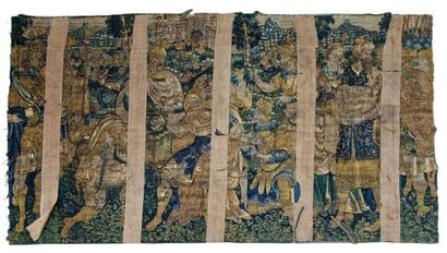 LARGE TAPESTRY divided into two sections,...