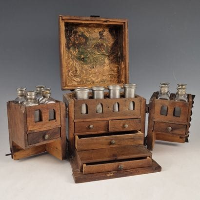TRAVEL MEDICINE CHEST made of walnut, opening...