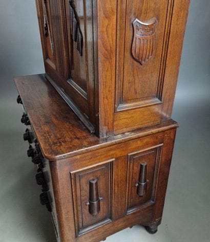 SMALL TWO-PART SCRIBAN DESK with a recessed...