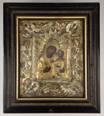 ICON VIRGIN OF TIKHVIN with a brass rizza...