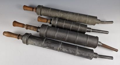 SEVEN pewter enema sets, including one SOIT-MEME...