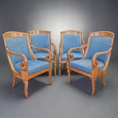 SET OF 4 ARMCHAIRS with gondola-style backs...