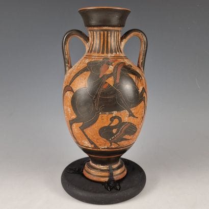 GREEK-STYLE AMPHORA VASE. Clay (neck likely...
