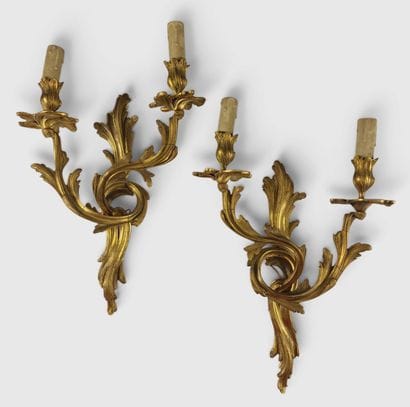 PAIR OF TWO-ARMED TWISTED WALL SCONCES in...