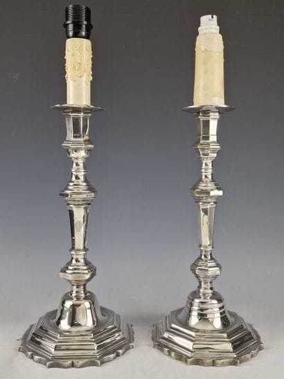 TWO LARGE CANDLESTICKS THAT CAN BE PAIRED,...