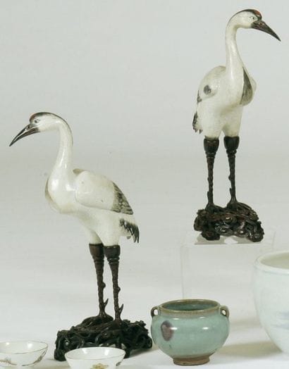 - Chine
Paire de grues en porcelaine polychrome...