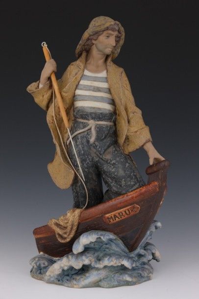 Grande statuette en céramique polychrome...
