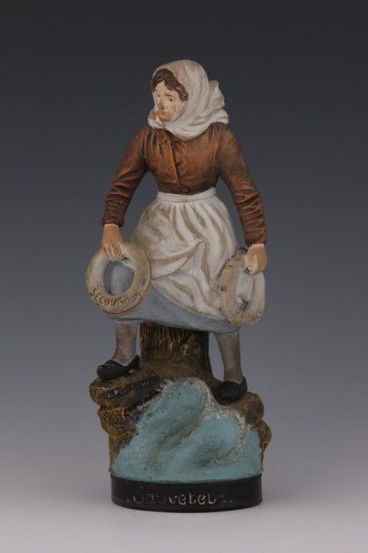 STATUETTE en terre cuite polychrome : Jeune...