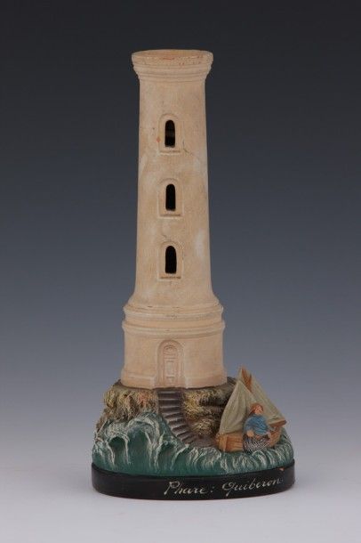 PHARE monté en pied de lampe, en terre cuite...