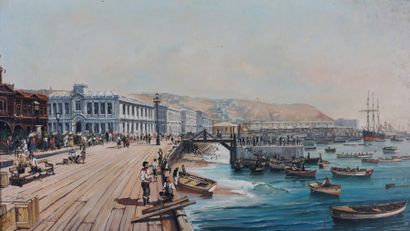 TABLEAU - ROMERO E., XXe siècle. Quai d'un...