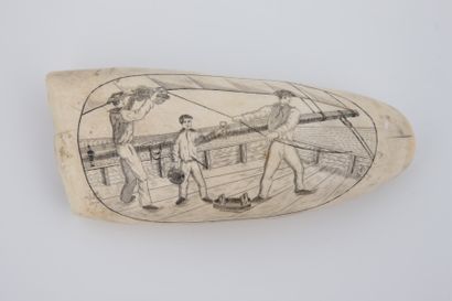 DENT de CACHALOT ou Scrimshaw, gravée d'une...