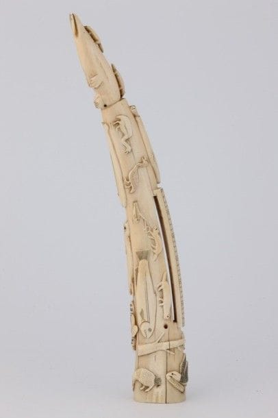 DENT de MORSE, ajourée et sculptée d’oiseaux,...