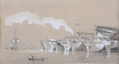 DESSIN - Chantier naval à Marseille XIXème...