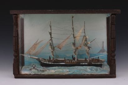 DIORAMA - Un trois-mâts barque voiles en...