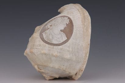 CONQUE sculptée de l’effigie d’un profil...