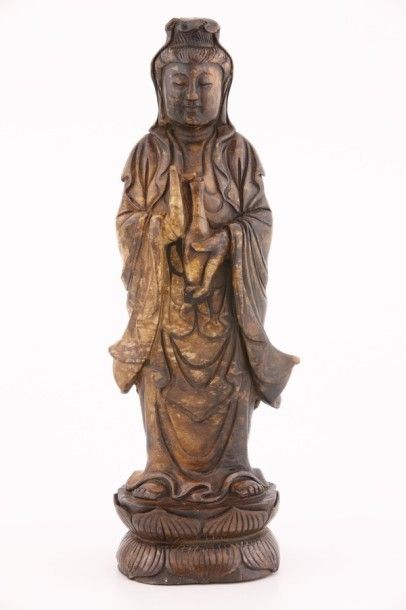 Chine XXème Siècle - Guanyin en pierre dure...