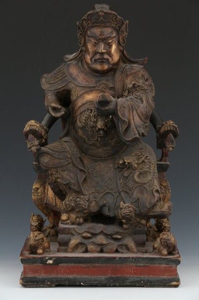 Chine du Sud vers 1900 - Guandi en bois sculpté...