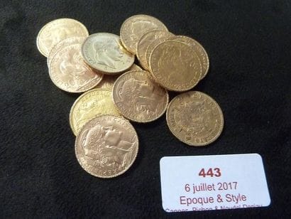 LOT DE 14 PIECES de 20 Francs Français or

P....