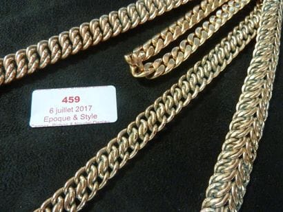 LOT DE QUATRE BRACELETS rubans type gourmette

or

P....