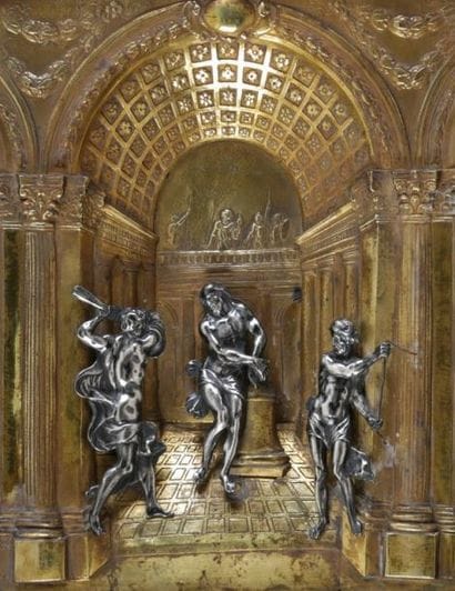 TABLEAU EN ARGENT ET BRONZE DORÉ Italie XVIIème...