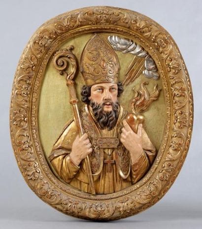 SAINT AUGUSTIN sculpté en fort relief, polychromé,...