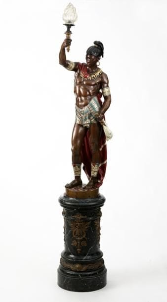 TORCHÈRE EN FORME D'INDIEN ET SA GAINE COLONNE...