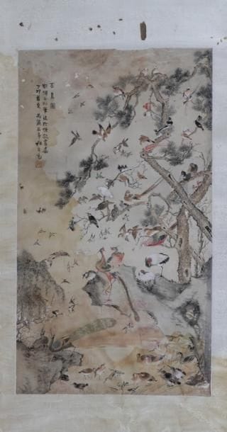CHINE Vers 1900

Peinture aux cent oiseaux

Encre...