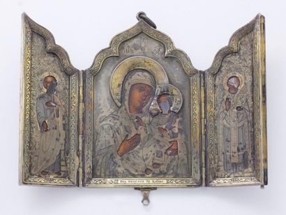 Icône triptyque de voyage en vermeil 84 zolotniks...