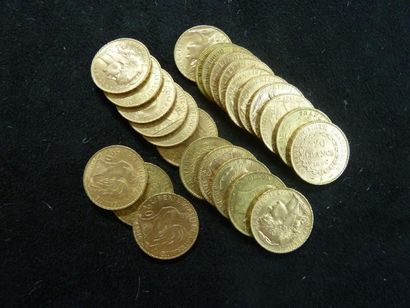 Lot de 25 pièces or 20 Francs (France)

Poids:...