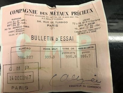 1 LINGOT D'OR n° 794227

Poids or. 996.8...