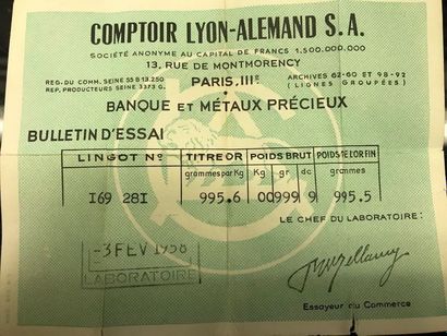 1 LINGOT D'OR n° 169281

Poids or. 995.6...