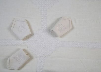 NAPPE ET SES 6 SERVIETTES en lin écru Vers...