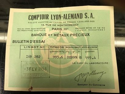 1 LINGOT D'OR n° 169282

Poids or. 995.6...