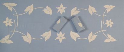 NAPPE ET SES 12 SERVIETTES en lin bleu d'Epoque...
