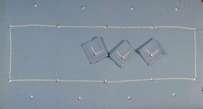GRANDE NAPPE ET SES 12 SERVIETTES en lin...