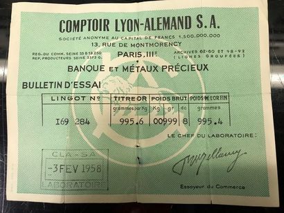 1 LINGOT D'OR n° 169284

Poids or. 995.6...