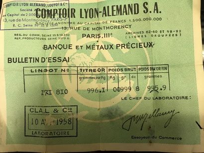 1 LINGOT D'OR n° 171810

Poids or. 996.1...