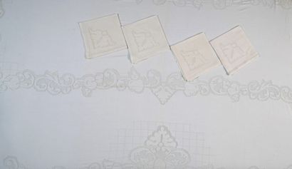 NAPPE ET SES 12 SERVIETTES en lin Vers 1970...