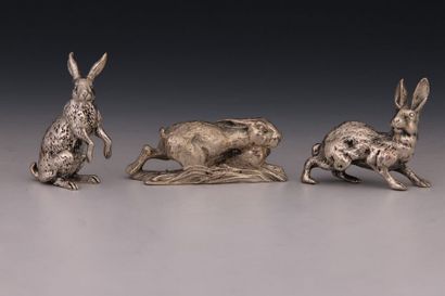 3 STATUETTES DE LEVREAUX en argent Minerve...