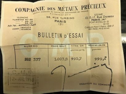 1 LINGOT D'OR n° 282337

Poids or. 995.7...