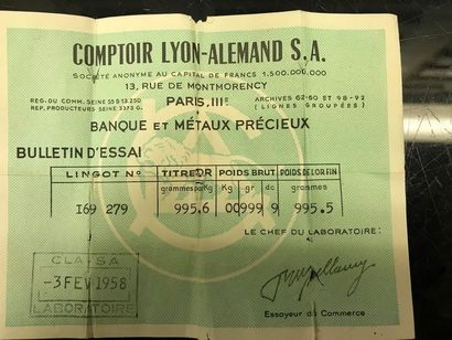 1 LINGOT D'OR n° 169279

Poids or. 995.6...