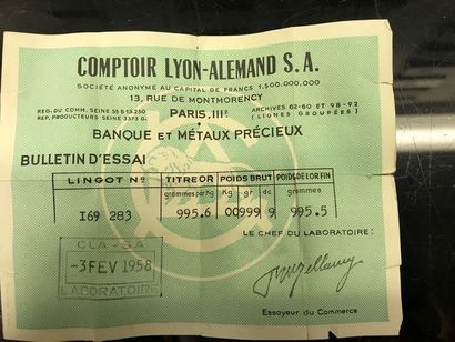 1 LINGOT D'OR n° 169283

Poids or. 995.6...