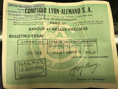1 LINGOT D'OR n° 171811

Poids or. 996.1...