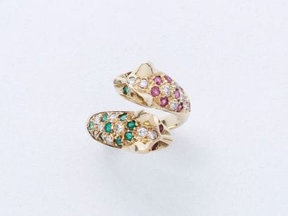 Bague toi et moi en or 750 millièmes, décorée...