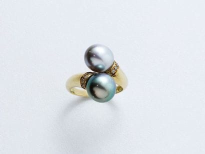 Bague toi et moi en or 750 millièmes, ornée...
