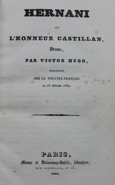 HUGO (Victor). Hernani ou l'Honneur Castillan....