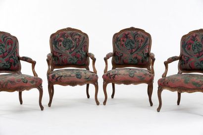 SUITE DE QUATRE FAUTEUILS À DOSSIER PLAT...