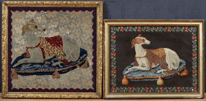DEUX TABLEAUX en tapisserie au point 

XIXème...