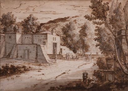 ECOLE FRANCAISE Vers 1800 

Paysage animé...